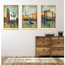 Bestablo 3'lü Venedik Çerçeveli Tablo Life , Ev Dekoru , Soyut Tablo , Ahşap Tablo