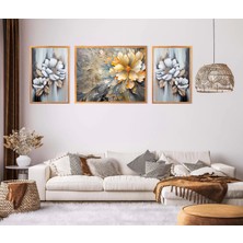 Bestablo 3'lü Dekoratif Yağlı Boya Görünümlü Çerçeveli Tablo , Ev Dekoru , Soyut Tablo , Ahşap Tablo