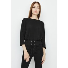 Select Moda Kadın Bel Detaylı Crop Bluz
