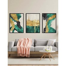 Bestablo 3'lü Yeşil Dekoratif Çerçeveli Tablo Life , Ev Dekoru , Soyut Tablo , Ahşap Tablo