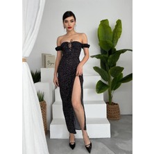 Concon Moda Tasarım Puantiyeli Uzun Elbise