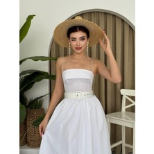 Concon Moda Poplin Kemerli Askılı Elbise