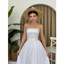 Concon Moda Poplin Kemerli Askılı Elbise