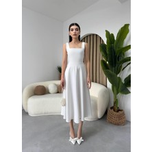 Concon Moda Calliope Kare Yaka Midi Boy Elbise