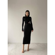 Concon Moda Sanem Siyah Uzun Minimal Dekolteli Elbise