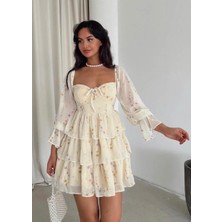Concon Moda Şifon Gloplu Mini Elbise
