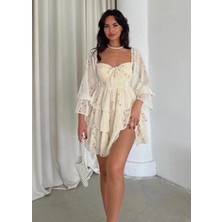 Concon Moda Şifon Gloplu Mini Elbise