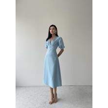 Concon Moda Linda Önü Düğmeli Midi Elbise
