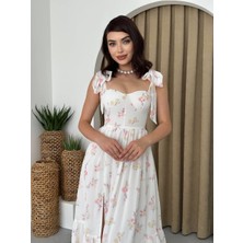 Concon Moda Askılı Çiçekli Şifon Kayro Midi Elbise