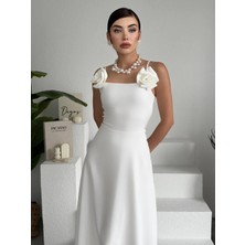 Concon Moda Kiloş Askılı Güllü Atlas Elbise