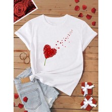 Stıl-X Uçuşan Kalpler Baskılı Bisiklet Yaka Standart Kalıp Tshırt