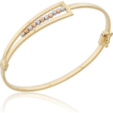 İryum 14 Ayar Altın Geometrik Tasarım Kelepçe Bilezik