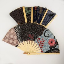Piraye Gift Endonezya Batik Kumaş El Yapımı Ahşap Yelpaze Büyük Boy  1 Adet
