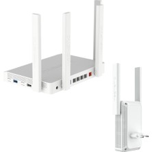 Keenetic Titan AX3200 Mesh Wifi 6 Multi-Gigabit Yönetilebilir Fiber Router ve Keenetic Buddy 6 AX3000 Kablosuz Menzil Genişletici, Wi-Fi Mesh, Repeater, Range Extender, Access Point 2'li Kit