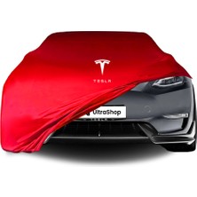 Ultra Shop Tesla Model Y (2020-) Araba Brandası Kırmızı Kumaş Penye Toz Geçirmez Araba Garaj Brandası