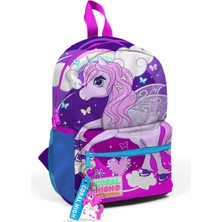 Coral High Minik Yuva Sırt Çantası Mor Pembe Unicorn Desenli Iki Bölmeli 3'lü Set