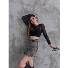 Fav Style Kadın Denim Arkası Çift Cepli Mini Şort Etek