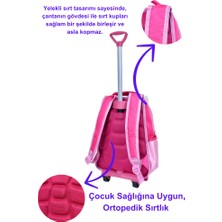 Çantaland Çekçekli Pembe Unicorn Baskılı, Ortopedik Sırt Özellikli, Ilkokul Çantası + Beslenme Çantası