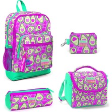 Coral High Kids Açık Pembe Su Yeşili Avokado Desenli 4’lü Okul Çanta Seti  4SET23709