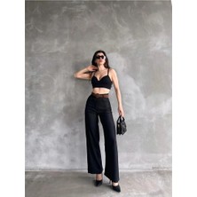 Fav Style Kadın Yüksek Bel Kemerli Boru Paça Keten Pantolon