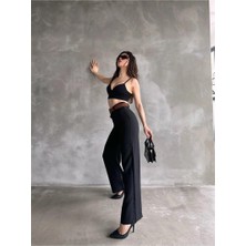 Fav Style Kadın Yüksek Bel Kemerli Boru Paça Keten Pantolon