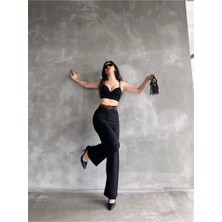 Fav Style Kadın Yüksek Bel Kemerli Boru Paça Keten Pantolon