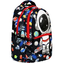 Çanta Trend Siyah Ilkokul Astronot Desenli Ilkokul Çantası + Beslenme Çantası