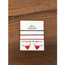 Sokak Kedisi Tasarım Üçlü Best Friends Basic Ip Bileklik (Kırmızı-Mor-Siyah)