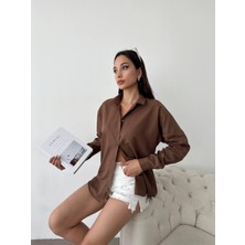 Oshebu Kadın Uzun Kollu Düşük Omuz Oversize Gömlek