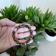 Mga Doğaltaş Kaplan Gözü Bileklik 10 mm Büyük Boy Faset Kesim Kaplan Gözü Taşı Bileklik A+++ Kalite