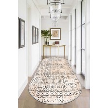 West Home Makinede Yıkanabilir Kaymaz Taban Leke Tutmaz Oval Yolluk Ev Dekorasyonu Için Bej Kesme Yolluk