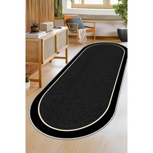 Confidence Home Makinede Yıkanabilir Kaymaz Taban Leke Tutmaz Oval Yolluk Ev Dekorasyonu Için Siyah Kesme Yolluk