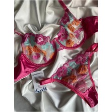 Aletheia Lingerie Pembe Çiçekli Brode Sütyen Takımı