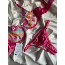 Aletheia Lingerie Pembe Çiçekli Brode Sütyen Takımı