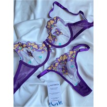 Aletheia Lingerie Alethiea Lingerie Mor Çiçekli Brode Kadın Sütyen Takımı