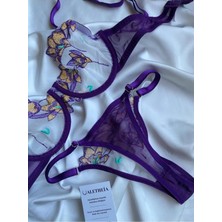 Aletheia Lingerie Alethiea Lingerie Mor Çiçekli Brode Kadın Sütyen Takımı