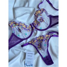 Aletheia Lingerie Alethiea Lingerie Mor Çiçekli Brode Kadın Sütyen Takımı