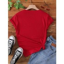 Stıl-X Gökyüzü Temalı Bisiklet Yaka %100 Pamuklu Kadın T-Shirt