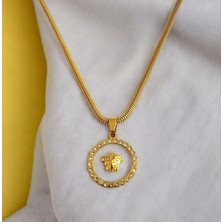 Hg.Aksesuar Unisex Zirkon Taşlı Çelik Kolye