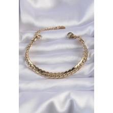 Ely Shop Çelik Gold Renk Yassı Örme Model Zincir Bileklik