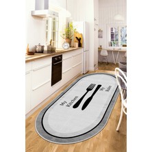 Life Decortiva Makinede Yıkanabilir Kaymaz Taban Leke Tutmaz Gri Oval Mutfak Halısı Mutfak Kesme Yolluk