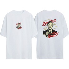 Youwinner Unisex Batter Call Saul Tasarım Baskılı Pamuk Beyaz Oversize T-Shirt
