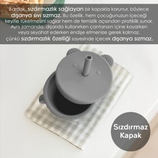 Meleni Baby Sızdırmaz Kapaklı ,silikon Pipetli Bebek Alıştırma Bardağı , Silikon Bebek Beslenme Aksesuarı - Gri