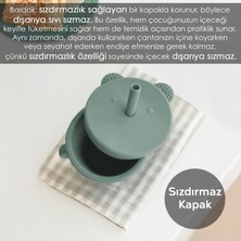 Meleni Baby Sızdırmaz Kapaklı , Silikon Pipetli Bebek Alıştırma Bardağı, Silikon Bebek Beslenme Bardağı- Yeşil