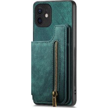 Bdt Shop IPhone 12 Için Kılıf Katlanabilir Arka Kapak Vintage Fermuar Cüzdan Standı Fonksiyonu (Yurt Dışından)