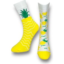 Me-Vo Tekli Sarı Renkli Bay/Bayan Unisex Esnek Nem Alabilen Pamuklu Ananas Desenli Soket Çorap
