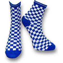 Me-Vo Tekli Mavi Renkli Bay/Bayan Unisex Esnek Nem Alabilen Pamuklu Dama Desenli Soket Çorap