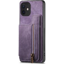 Manyi Mall IPhone 12 Için Kılıf Katlanabilir Arka Kapak Vintage Fermuar Cüzdan Standı Fonksiyonu (Yurt Dışından)