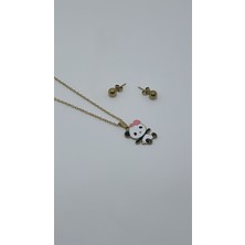 By Semra Paslanmaz Çelik Hello Kitty Model Altın Renkli Kolye Küpe Seti