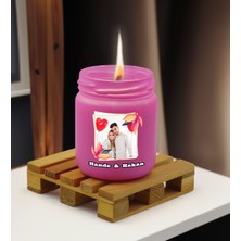 Bk Gift Kişiye Özel Dtf Fotoğraflı Isimli Pembe Renkli Cam Kavanozda Kokulu Mum-1, Arkadaşa Hediye, Sevgiliye Hediye, Doğum Günü Hediyesi